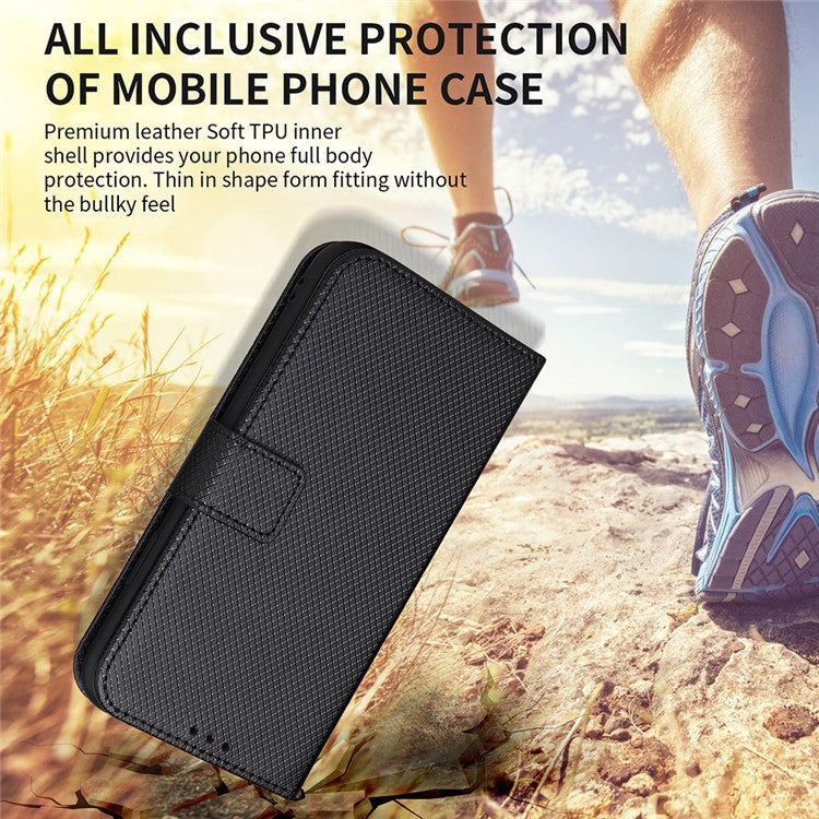 PU Leather Flip Case for Huawei P60 Art Protective Cover Diamond Texture Anti-Drop Wallet Phone Case - Blue