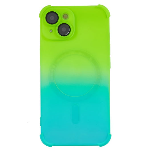 Magnetic Case for iPhone 14 Plus , Gradient Dual Color Phone TPU Cover with Glass Lens Protector - Green + Blue