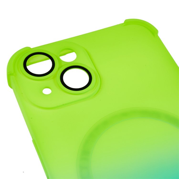 Magnetic Case for iPhone 14 Plus , Gradient Dual Color Phone TPU Cover with Glass Lens Protector - Green + Blue