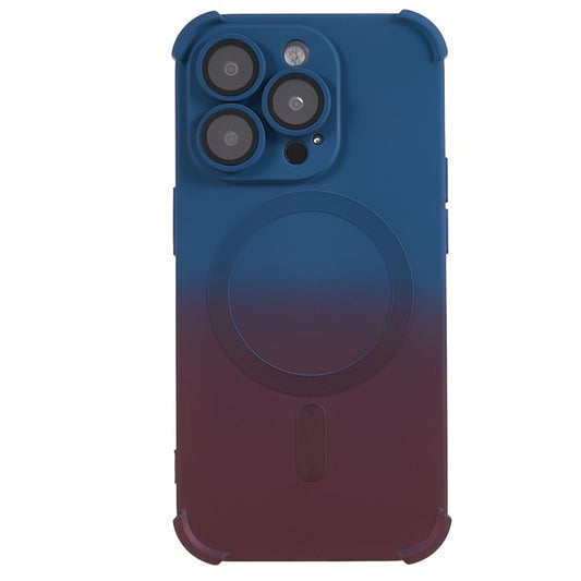 Magnetic Gradient Case for iPhone 14 Pro , TPU Corner Cushion Phone Cover with Camera Lens Protector - Blue + Wine Red