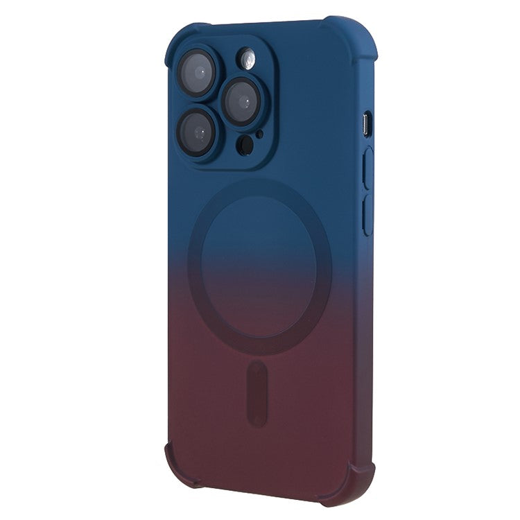 Magnetic Gradient Case for iPhone 14 Pro , TPU Corner Cushion Phone Cover with Camera Lens Protector - Blue + Wine Red