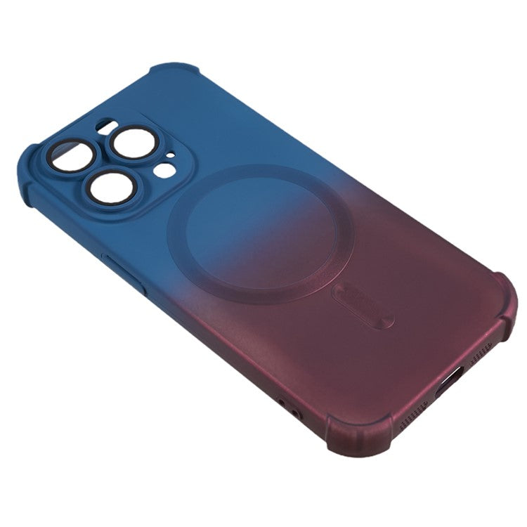 Magnetic Gradient Case for iPhone 14 Pro , TPU Corner Cushion Phone Cover with Camera Lens Protector - Blue + Wine Red