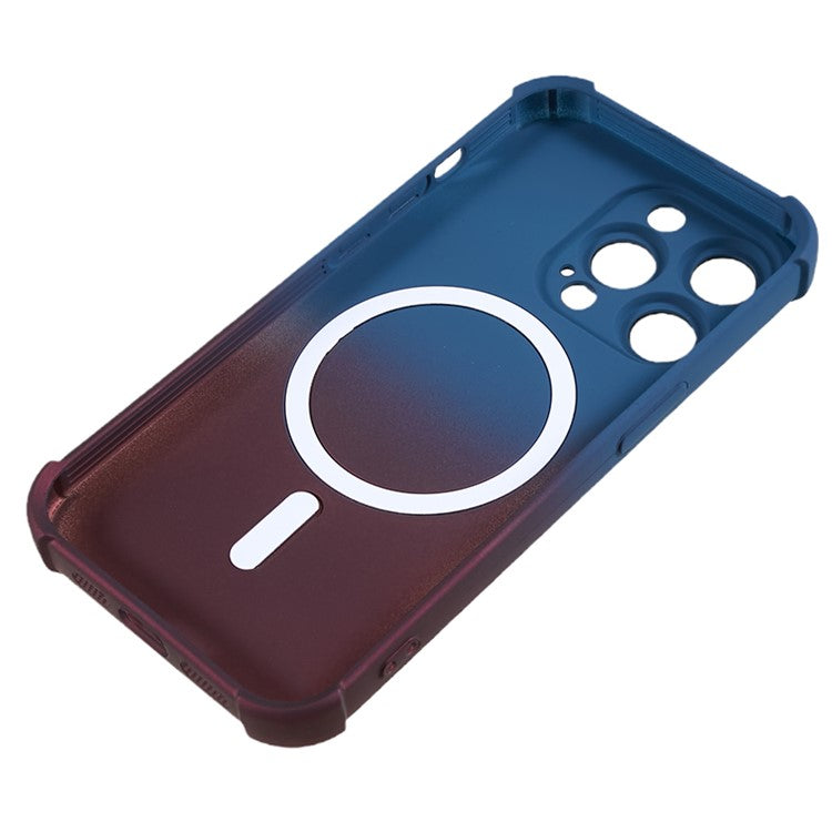 Magnetic Gradient Case for iPhone 14 Pro , TPU Corner Cushion Phone Cover with Camera Lens Protector - Blue + Wine Red