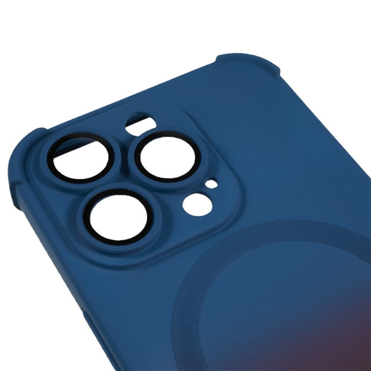 Magnetic Gradient Case for iPhone 14 Pro , TPU Corner Cushion Phone Cover with Camera Lens Protector - Blue + Wine Red