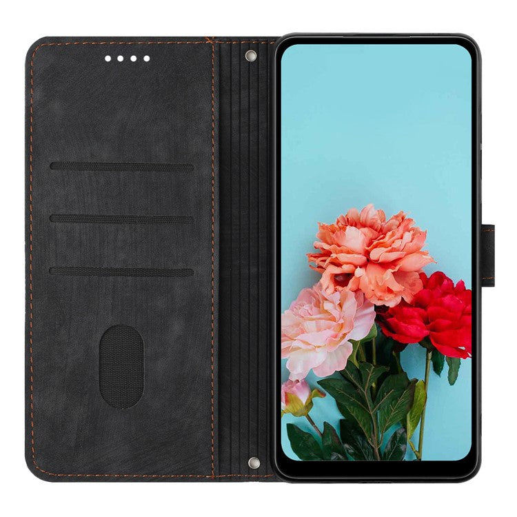 For Honor X9a 5G / X40 5G / Magic5 Lite 5G Wallet Leather Phone Cover Lines Imprinted Stand Case with Straps - Black