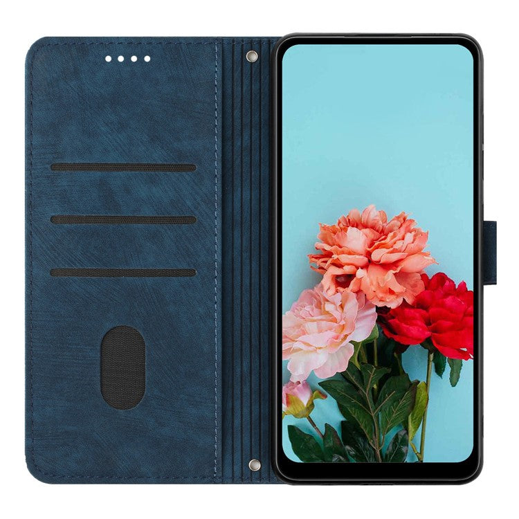For Honor X9a 5G / X40 5G / Magic5 Lite 5G Wallet Leather Phone Cover Lines Imprinted Stand Case with Straps - Sapphire