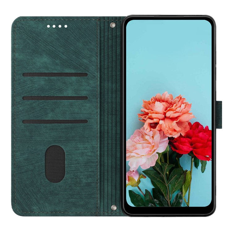 For Honor X9a 5G / X40 5G / Magic5 Lite 5G Wallet Leather Phone Cover Lines Imprinted Stand Case with Straps - Green