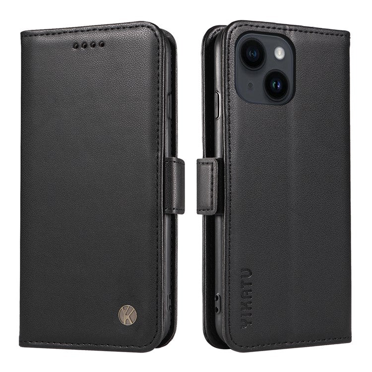 YIKATU YK-003 For iPhone 14 PU Leather Magnetic Flip Case Wallet Stand Protective Cover - Black