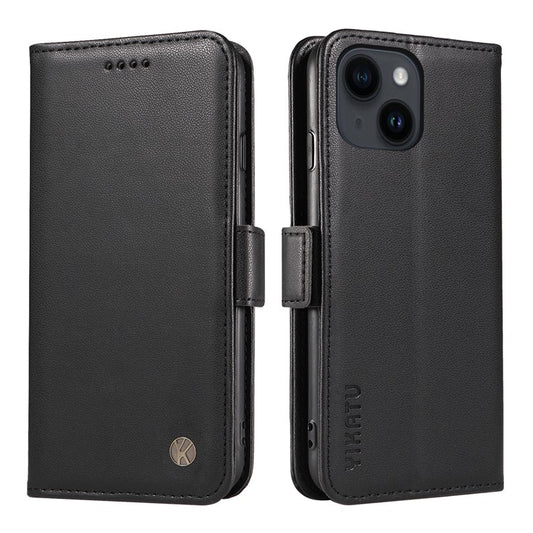 YIKATU YK-003 For iPhone 14 PU Leather Magnetic Flip Case Wallet Stand Protective Cover - Black