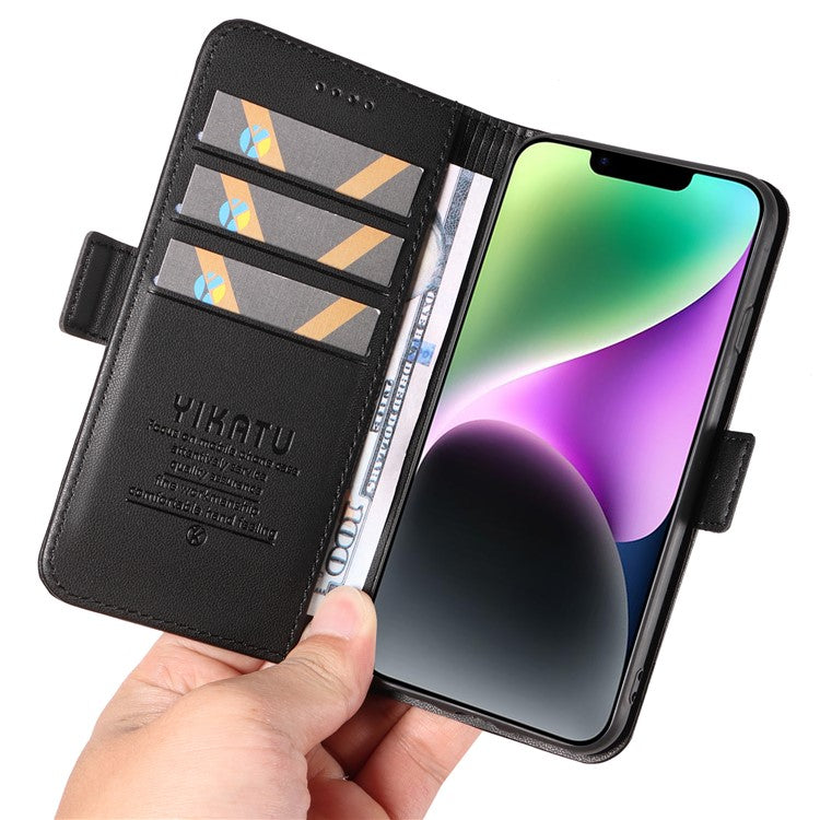 YIKATU YK-003 For iPhone 14 PU Leather Magnetic Flip Case Wallet Stand Protective Cover - Black