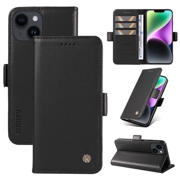 YIKATU YK-003 For iPhone 14 PU Leather Magnetic Flip Case Wallet Stand Protective Cover - Black