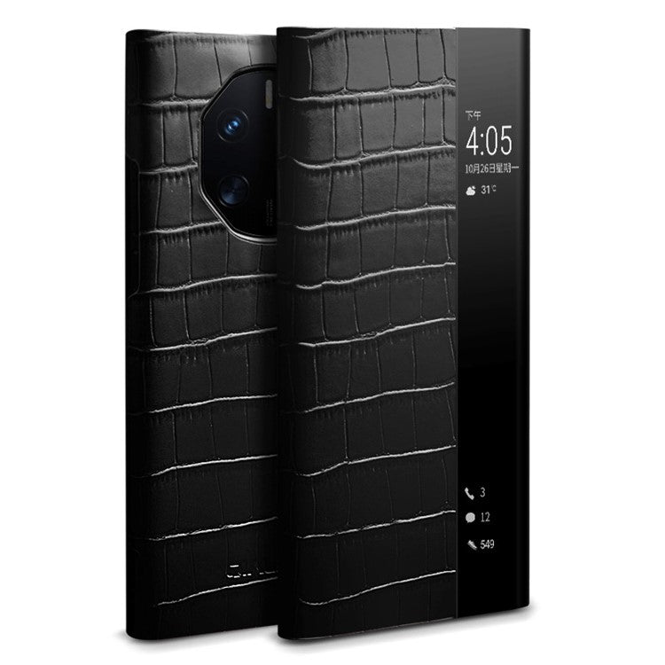 QIALINO Anti-Drop Phone Case for Huawei Mate 50 RS Porsche Design 4G Genuine Cow Leather PC Cover - Black