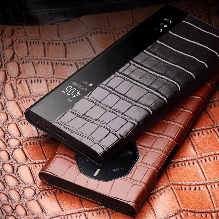 QIALINO Anti-Drop Phone Case for Huawei Mate 50 RS Porsche Design 4G Genuine Cow Leather PC Cover - Black