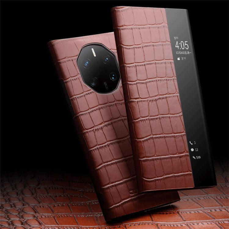 QIALINO Anti-Drop Phone Case for Huawei Mate 50 RS Porsche Design 4G Genuine Cow Leather PC Cover - Black
