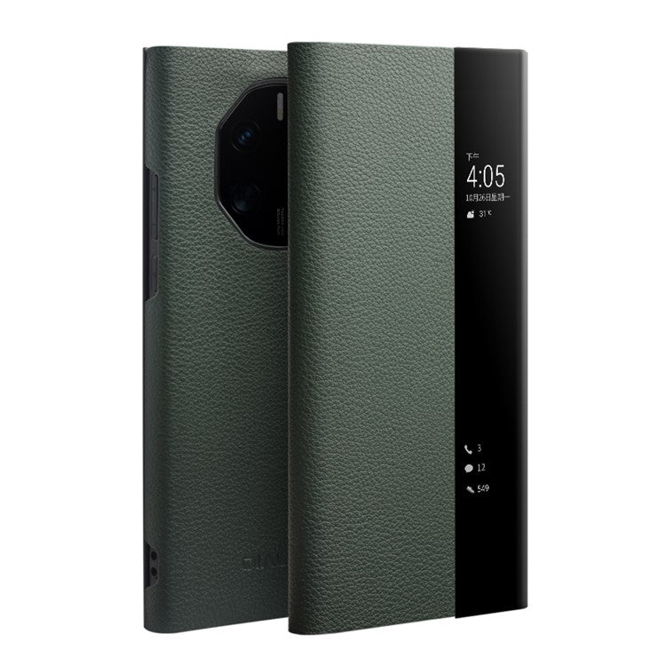 QIALINO Phone Case for Huawei Mate 50 RS Porsche Design 4G Cowhide Leather PC Cover Anti-Drop Shockproof Case - Green