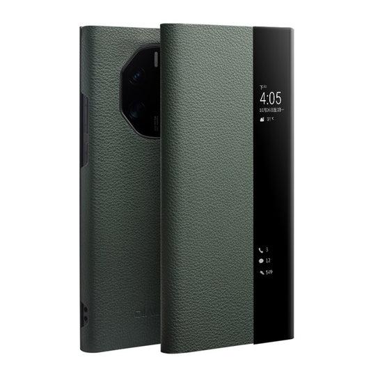 QIALINO Phone Case for Huawei Mate 50 RS Porsche Design 4G Cowhide Leather PC Cover Anti-Drop Shockproof Case - Green