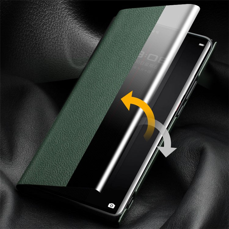 QIALINO Phone Case for Huawei Mate 50 RS Porsche Design 4G Cowhide Leather PC Cover Anti-Drop Shockproof Case - Green