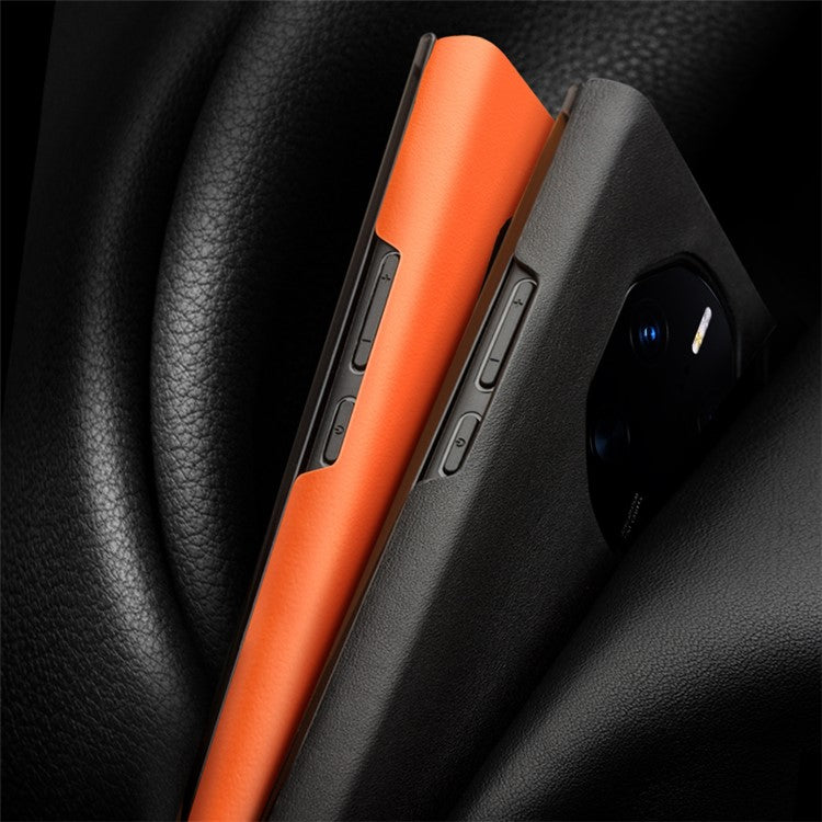 QIALINO Phone Case for Huawei Mate 50 RS Porsche Design 4G Cowhide Leather PC Cover Anti-Drop Shockproof Case - Green