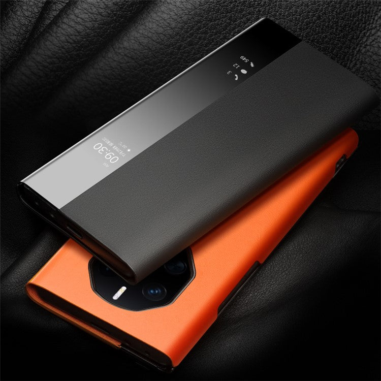 QIALINO Phone Case for Huawei Mate 50 RS Porsche Design 4G Cowhide Leather PC Cover Anti-Drop Shockproof Case - Green