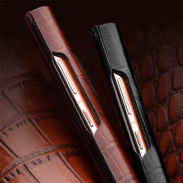 QIALINO For Huawei Mate 50 Pro 4G View Window Phone Case Genuine Cow Leather PC Phone Cover - Black