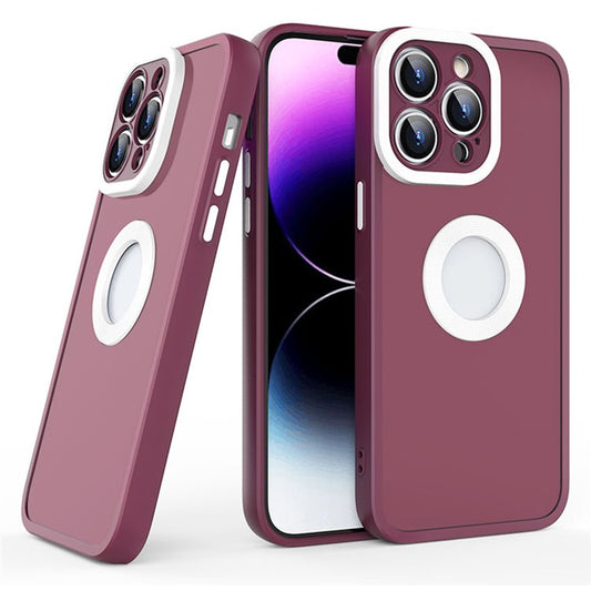 Protective Case for iPhone 14 Pro Skin-Touch Slim Case Soft TPU PC Phone Cover (Round Hollow Show Phone's Logo) - Wine Red