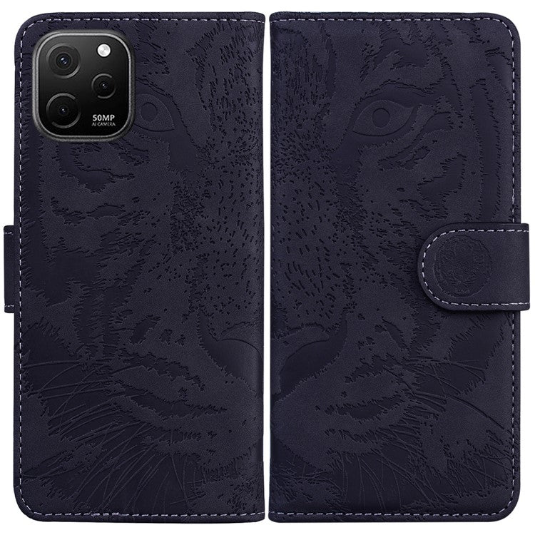 Wallet Stand Shell for Huawei nova Y61 4G / Enjoy 50z 4G Phone Cover Tiger Imprinted PU Leather Case - Black