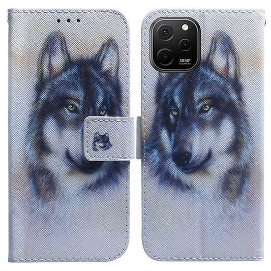 Anti-Drop Cover for Huawei nova Y61 4G / Enjoy 50z 4G PU Leather Pattern Printing Phone Case Wallet Stand Shell - Wolf
