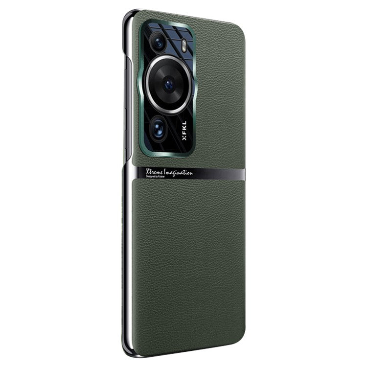 For Huawei P60 Pro Shockproof Case PC PU Leather Case Smartphone Protective Cover - Green