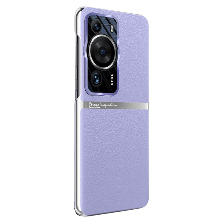 For Huawei P60 Pro Shockproof Case PC PU Leather Case Smartphone Protective Cover - Purple