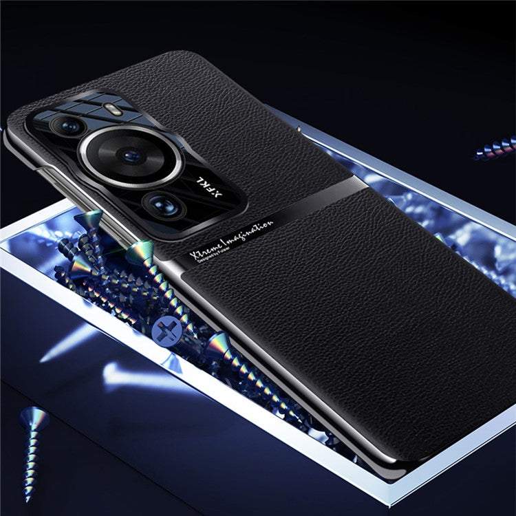For Huawei P60 Pro Shockproof Case PC PU Leather Case Smartphone Protective Cover - Purple