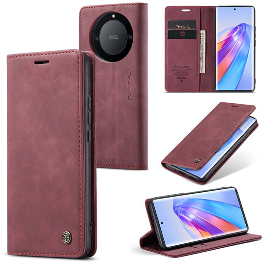 CASEME 013 Series For Honor X40 5G / X9a 5G / Magic5 Lite 5G Phone Case PU Leather Wallet Stand Cover - Wine Red