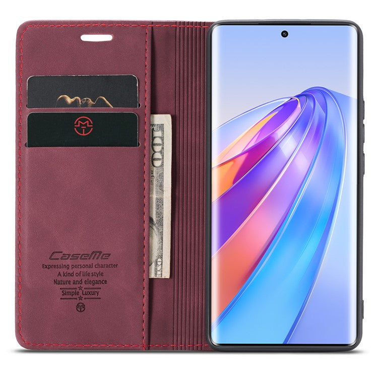 CASEME 013 Series For Honor X40 5G / X9a 5G / Magic5 Lite 5G Phone Case PU Leather Wallet Stand Cover - Wine Red