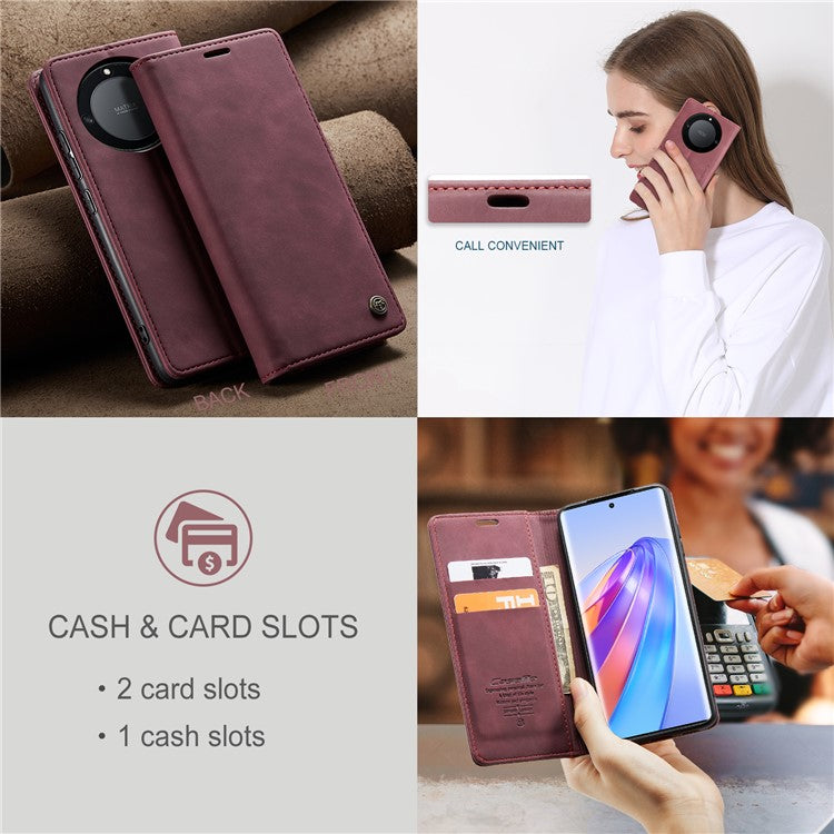 CASEME 013 Series For Honor X40 5G / X9a 5G / Magic5 Lite 5G Phone Case PU Leather Wallet Stand Cover - Wine Red