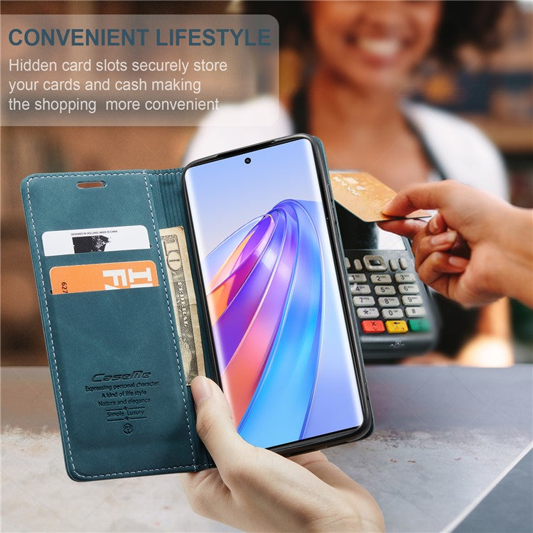 CASEME 013 Series For Honor X40 5G / X9a 5G / Magic5 Lite 5G Phone Case PU Leather Wallet Stand Cover - Blue