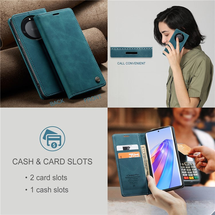 CASEME 013 Series For Honor X40 5G / X9a 5G / Magic5 Lite 5G Phone Case PU Leather Wallet Stand Cover - Blue
