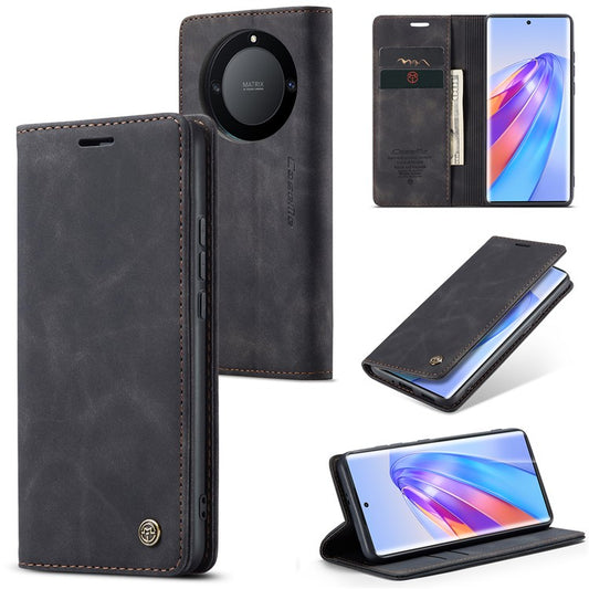 CASEME 013 Series For Honor X40 5G / X9a 5G / Magic5 Lite 5G Phone Case PU Leather Wallet Stand Cover - Black