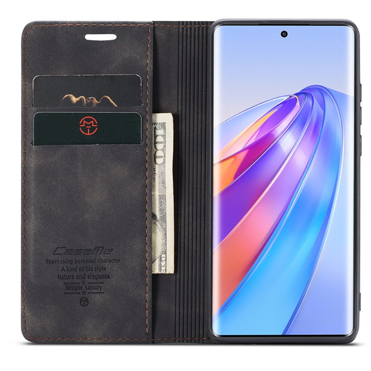 CASEME 013 Series For Honor X40 5G / X9a 5G / Magic5 Lite 5G Phone Case PU Leather Wallet Stand Cover - Black