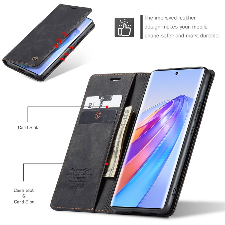 CASEME 013 Series For Honor X40 5G / X9a 5G / Magic5 Lite 5G Phone Case PU Leather Wallet Stand Cover - Black