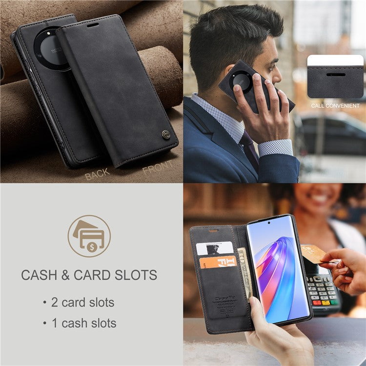 CASEME 013 Series For Honor X40 5G / X9a 5G / Magic5 Lite 5G Phone Case PU Leather Wallet Stand Cover - Black