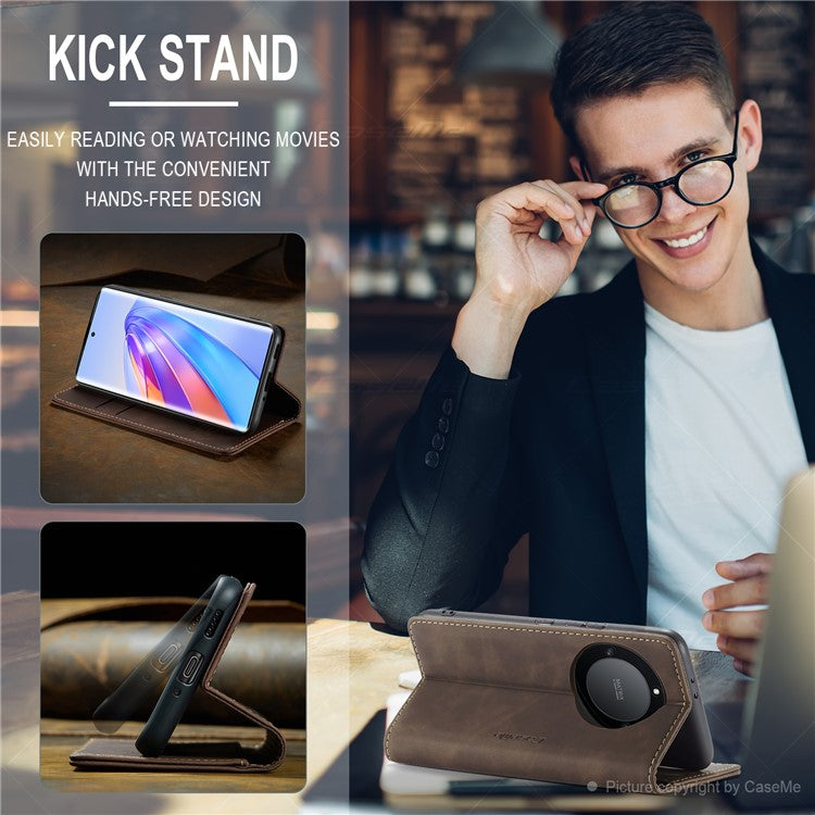 CASEME 013 Series For Honor X40 5G / X9a 5G / Magic5 Lite 5G Phone Case PU Leather Wallet Stand Cover - Coffee