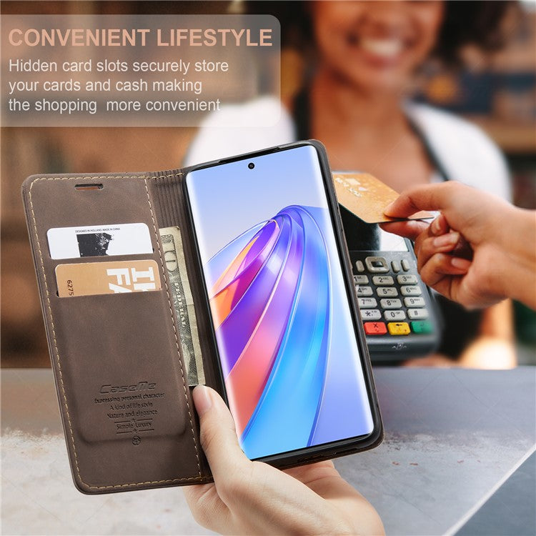 CASEME 013 Series For Honor X40 5G / X9a 5G / Magic5 Lite 5G Phone Case PU Leather Wallet Stand Cover - Coffee
