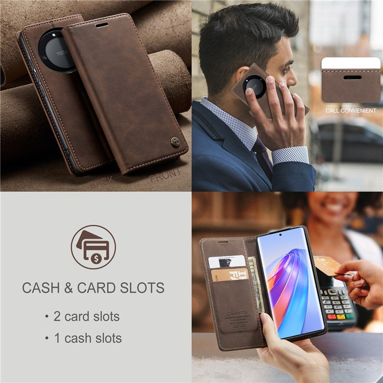 CASEME 013 Series For Honor X40 5G / X9a 5G / Magic5 Lite 5G Phone Case PU Leather Wallet Stand Cover - Coffee