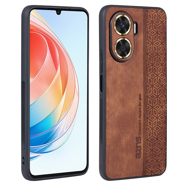 AZNS For Huawei Enjoy 60 Imprinted Phone Case PU Leather Coated TPU Protective Phone Cover - Brown