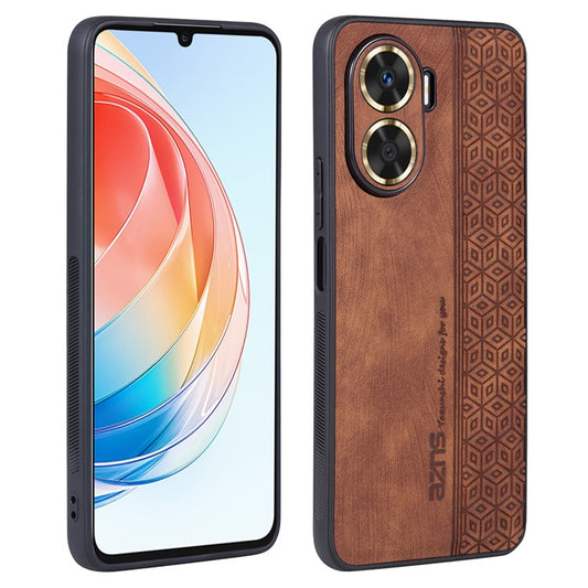 AZNS For Huawei Enjoy 60 Imprinted Phone Case PU Leather Coated TPU Protective Phone Cover - Brown