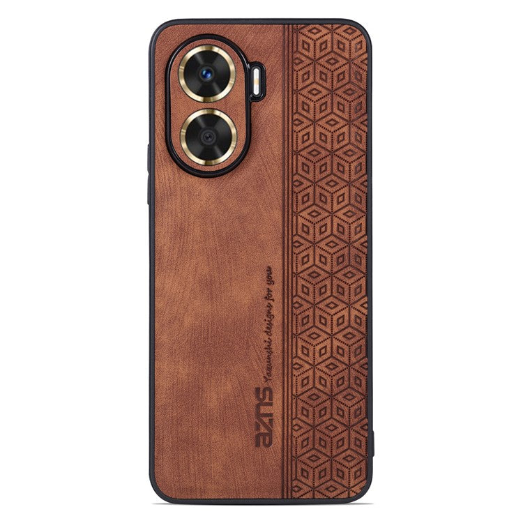 AZNS For Huawei Enjoy 60 Imprinted Phone Case PU Leather Coated TPU Protective Phone Cover - Brown