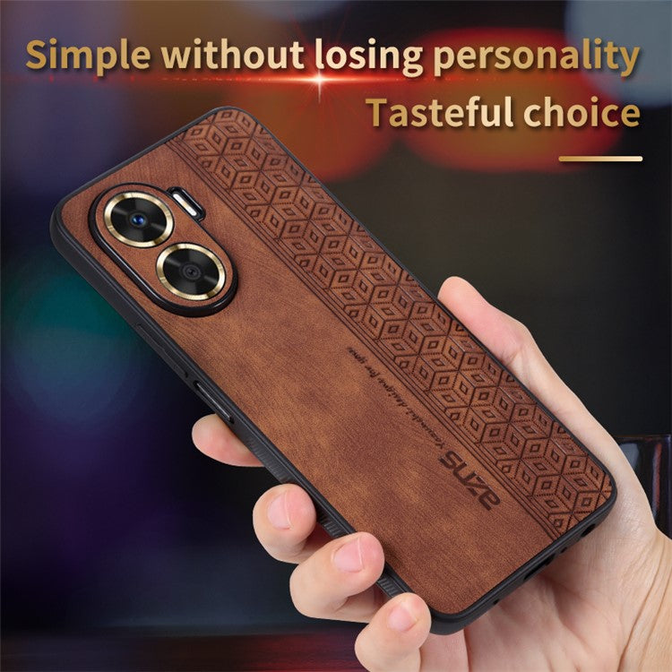 AZNS For Huawei Enjoy 60 Imprinted Phone Case PU Leather Coated TPU Protective Phone Cover - Brown