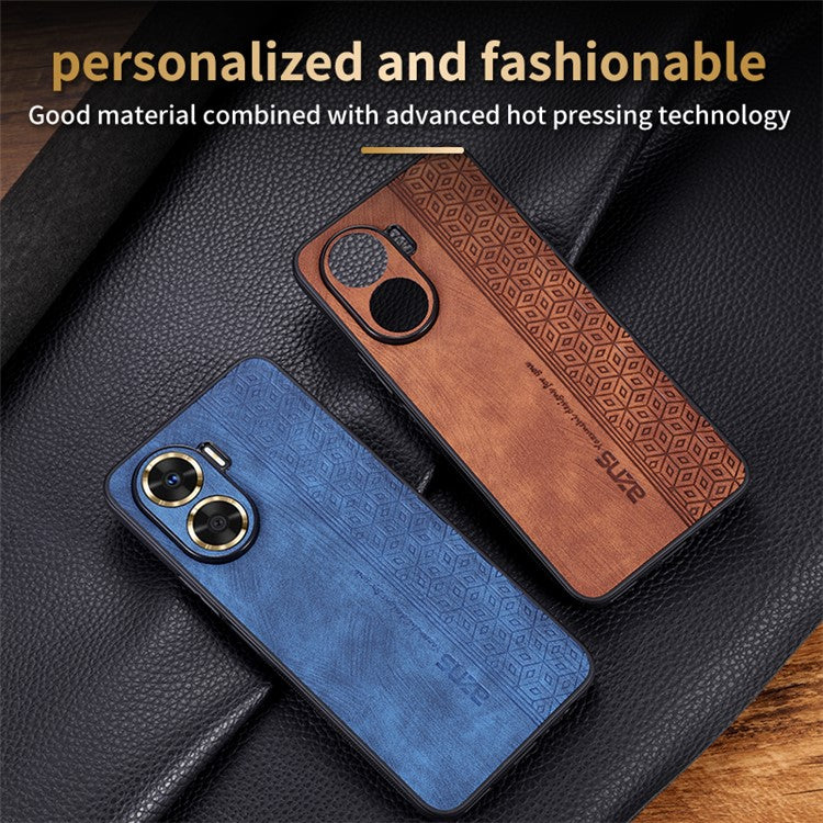 AZNS For Huawei Enjoy 60 Imprinted Phone Case PU Leather Coated TPU Protective Phone Cover - Brown