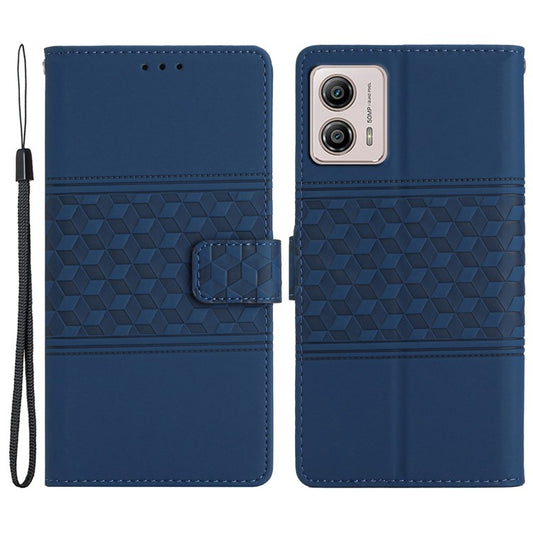 PU Leather Stand Case for Motorola Moto G73 5G , Wallet Imprinted Rhombus Cell Phone Cover - Blue