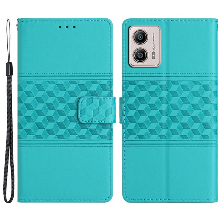 PU Leather Stand Case for Motorola Moto G73 5G , Wallet Imprinted Rhombus Cell Phone Cover - Sky Blue