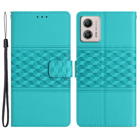 PU Leather Stand Case for Motorola Moto G73 5G , Wallet Imprinted Rhombus Cell Phone Cover - Sky Blue